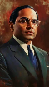 Oil portrait of dignified man in suit on warm backdrop.