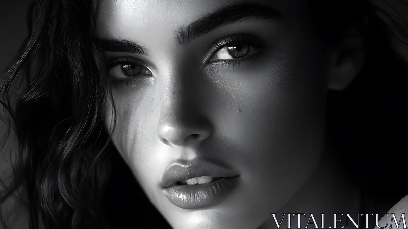 High-contrast monochrome close-up portrait with detailed skin rendering