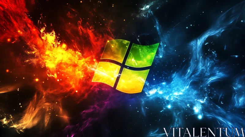 Spectral energy plumes converging on segmented window emblem.