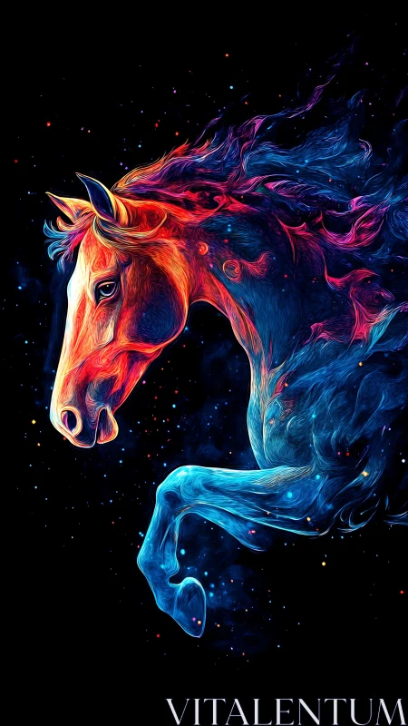 Nebula-charged stallion leaping through cosmic night sky.