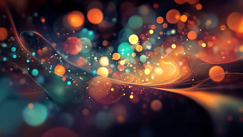 Colorful abstract light orbs over flowing gradient waves.