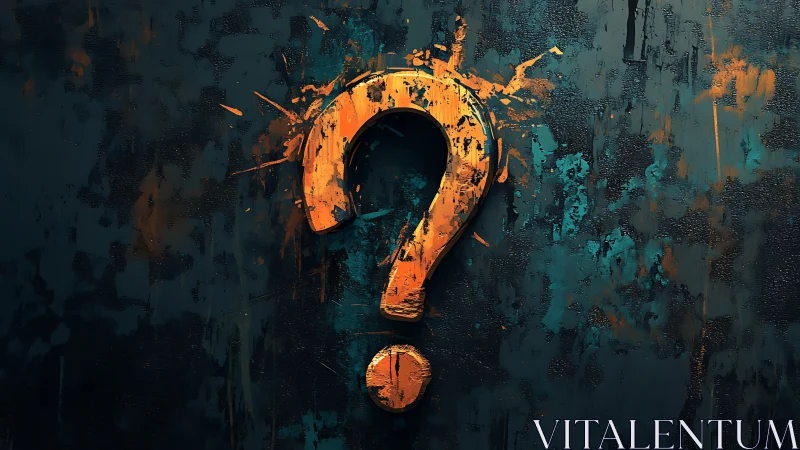 Orange question mark glows over dark textured abstract wall