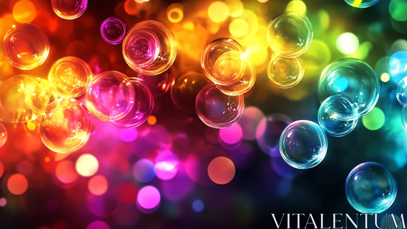 Iridescent soap bubbles glow over dense multicolor bokeh field