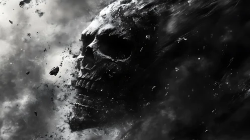 Dark cosmic skull drifting through swirling stardust.