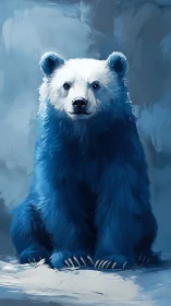 Gentle blue polar bear sits calmly in a dreamy winter glow