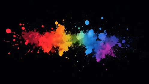 Spectrum colored paint splashes form horizontal central band