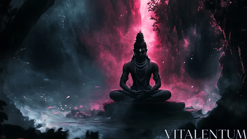 Mystic forest meditation bathed in soft cosmic glow.