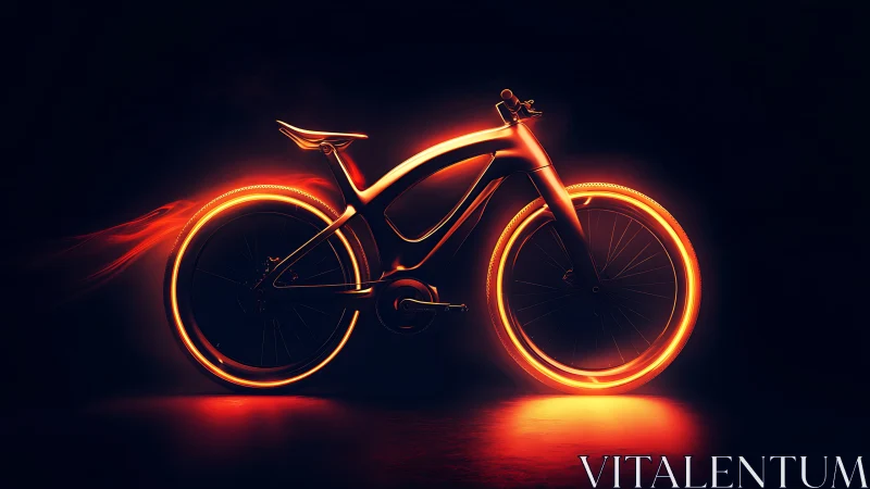 Neon-illuminated bicycle against dark background.