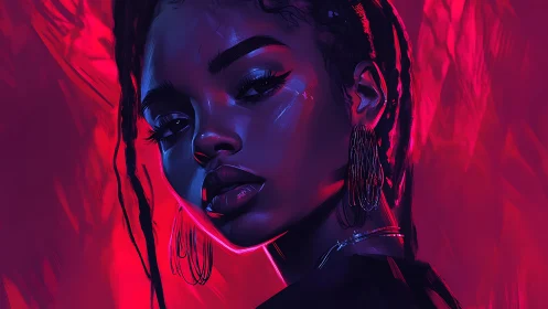 Neon-lit muse in electric magenta and midnight violet glow.