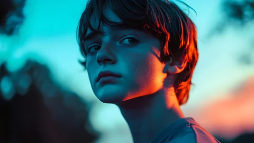 Neon Portrait: Cyberpunk Youth in Dual Lighting.