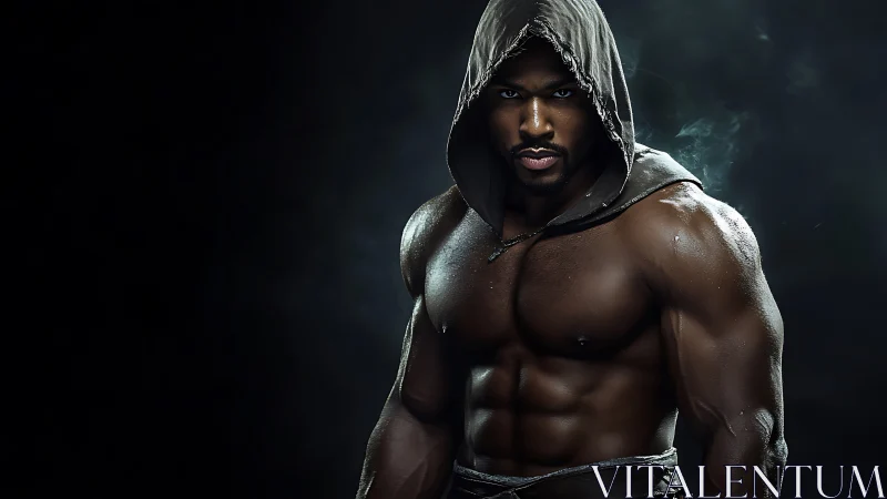 Shadowforged warrior in hooded darkness, carved in light.