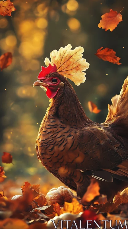 Hybrid Fowl Form Rendered with Autumn Foliage Displacement Mapping