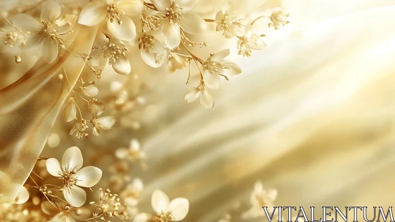 Delicate Golden Florals in Elegant Cream and Gold Hues.