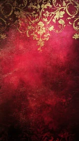 Gold baroque scrollwork crowns textured crimson background