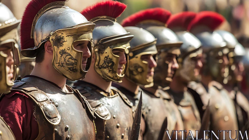 Roman legionary reenactors in lorica segmentata line formation