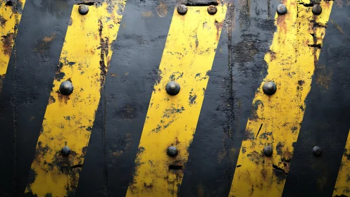 Worn yellow and black striped metal plate surface detail.
