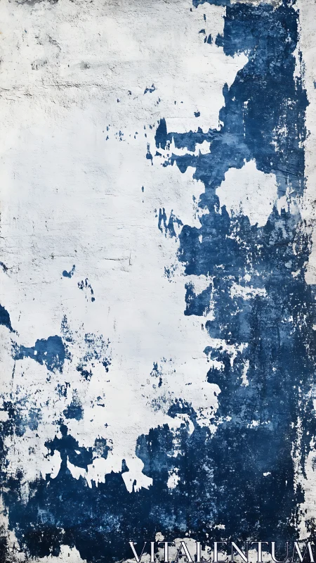 Weathered blue and white plaster wall shows peeling texture