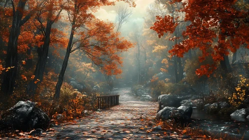 Autumn's Whispered Passage Through Misty Woodland Sanctuary.