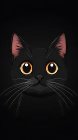 Black Cat with Golden Eyes Against Dark Background