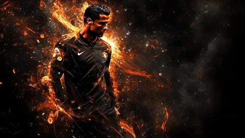 Digital football figure rendered with flame-like motion effects