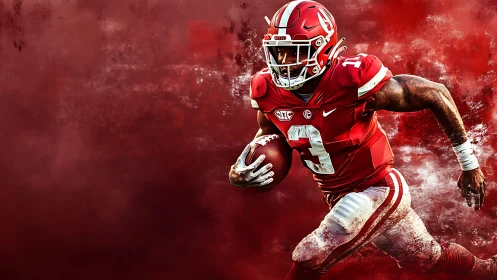 Digital rendering depicts football player running with ball