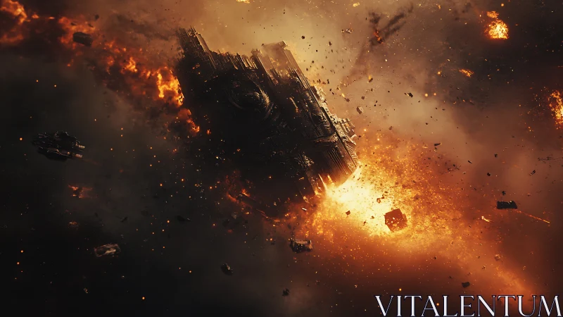 Massive Space Station Detonation in Fiery Cosmic Explosion.