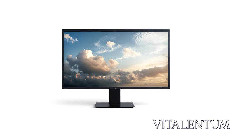 Flat screen monitor displaying clouded sky scene.