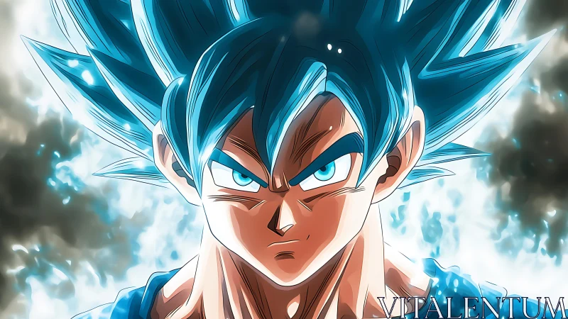 Blazing blue warrior ignites with crackling cosmic aura power.