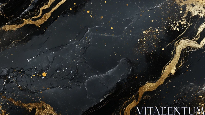 Black marble background with flowing metallic gold veins.