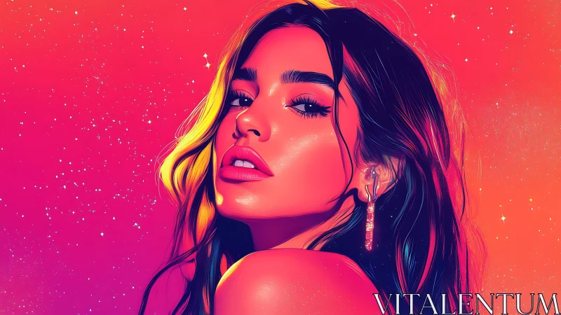 Neon-lit female portrait rendered in high-saturation digital vector