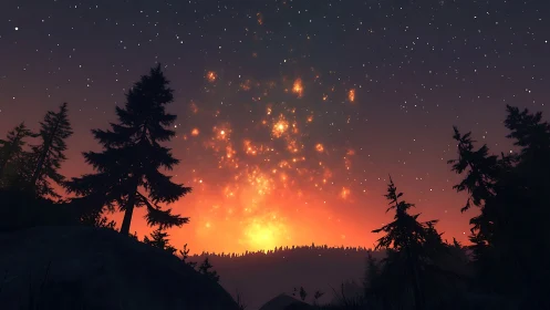 Embers Dancing Between Twilight Pines and Starlit Silence.