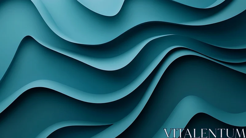 Tidal teal paper waves carve a sculpted digital seascape.