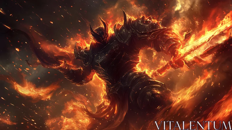 Infernal warlord strides through storming rivers of living fire.