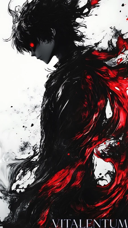 Dark humanoid silhouette with red energy streaming outward