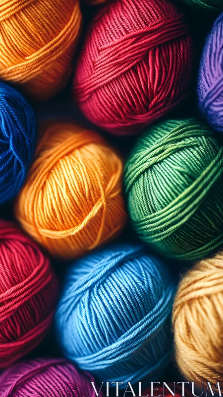 Tightly framed colorful yarn balls show fine fiber texture and twist