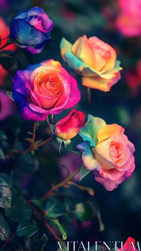 Rainbow Roses with Spectral Gradients: Chromatic Floral Study.