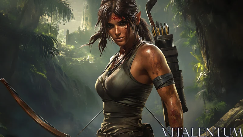 Battle-scarred jungle huntress stalks ruins of a lost empire.