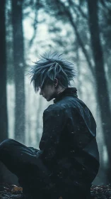 Storm-haired wanderer bends twilight rain into quiet thoughts