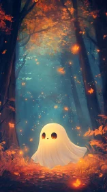 Gentle glowing ghost wandering through a magical forest.