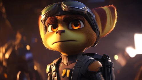 Intrepid feline space pilot in cinematic sci fi lighting.