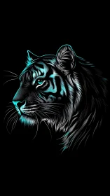 Neon tiger profile glowing softly in the midnight dark.