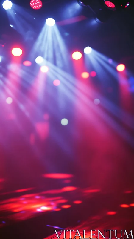 Concert spotlights cast vivid beams across atmospheric stage