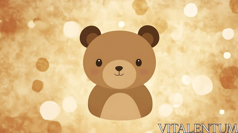 Smiling teddy bear on a soft golden bokeh backdrop.