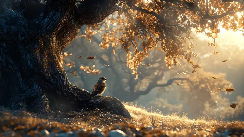 Golden hush beneath the ancient oak where autumn listens.