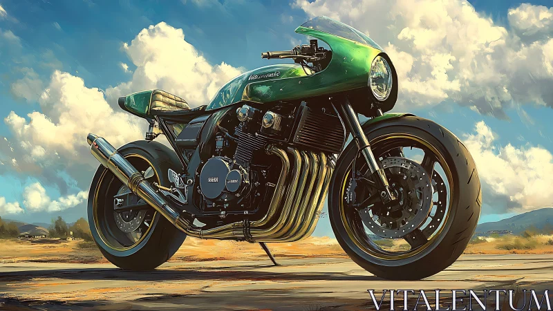 Emerald road rocket under wandering desert clouds.