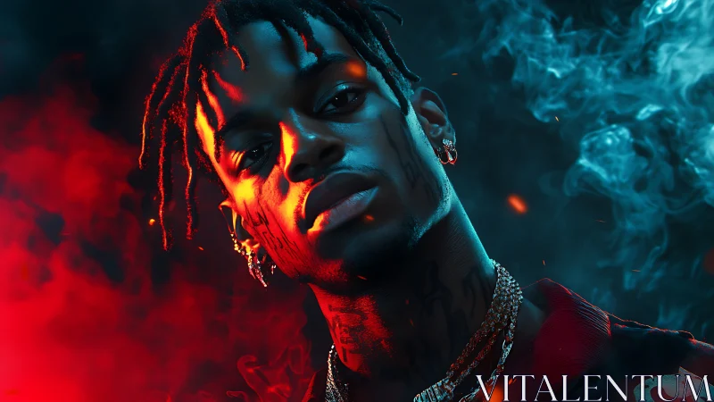 Neon-lit hip-hop portrait renders cinematic red cyan contrast