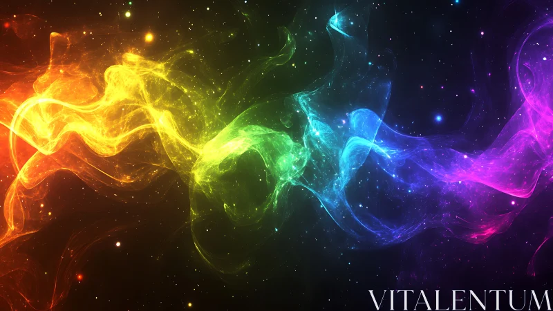 Chromatic plasma filaments traversing stellar void continuum.