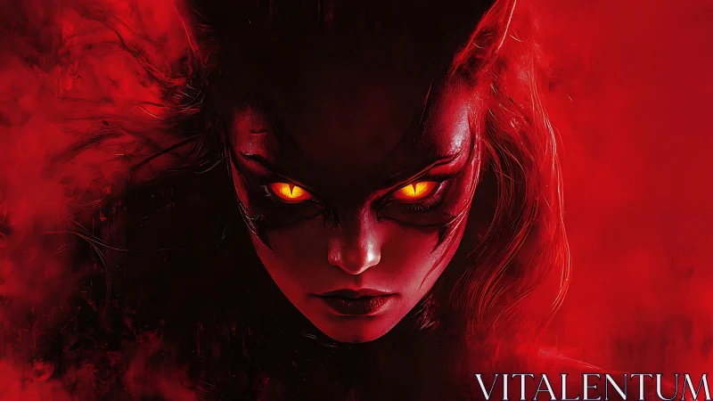 Infernal demon portrait with molten amber glowing eyes.