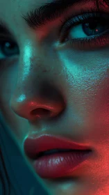 Soft neon portrait glowing with intimate, futuristic light.
