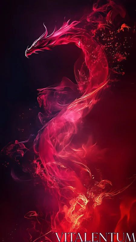 Abstract red dragon silhouette formed by luminous smoke